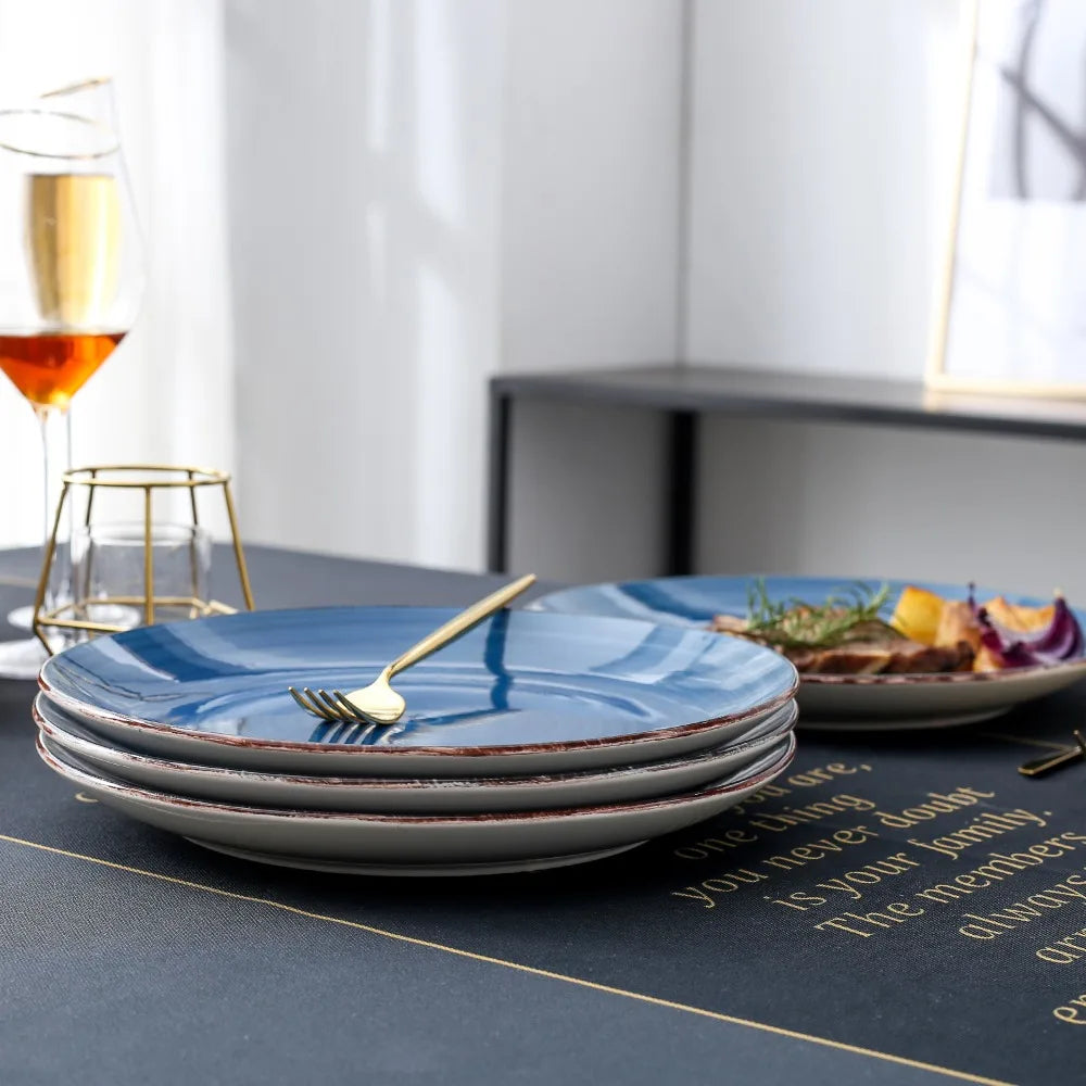 Ensemble Assiettes Bleues Motif à Spirales