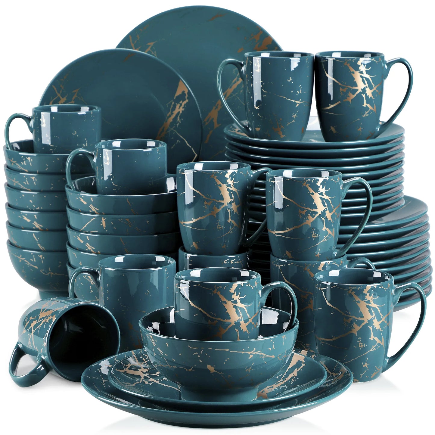 Ensemble Assiettes Tasses & Bols Bleu Sarcelle Marbelé