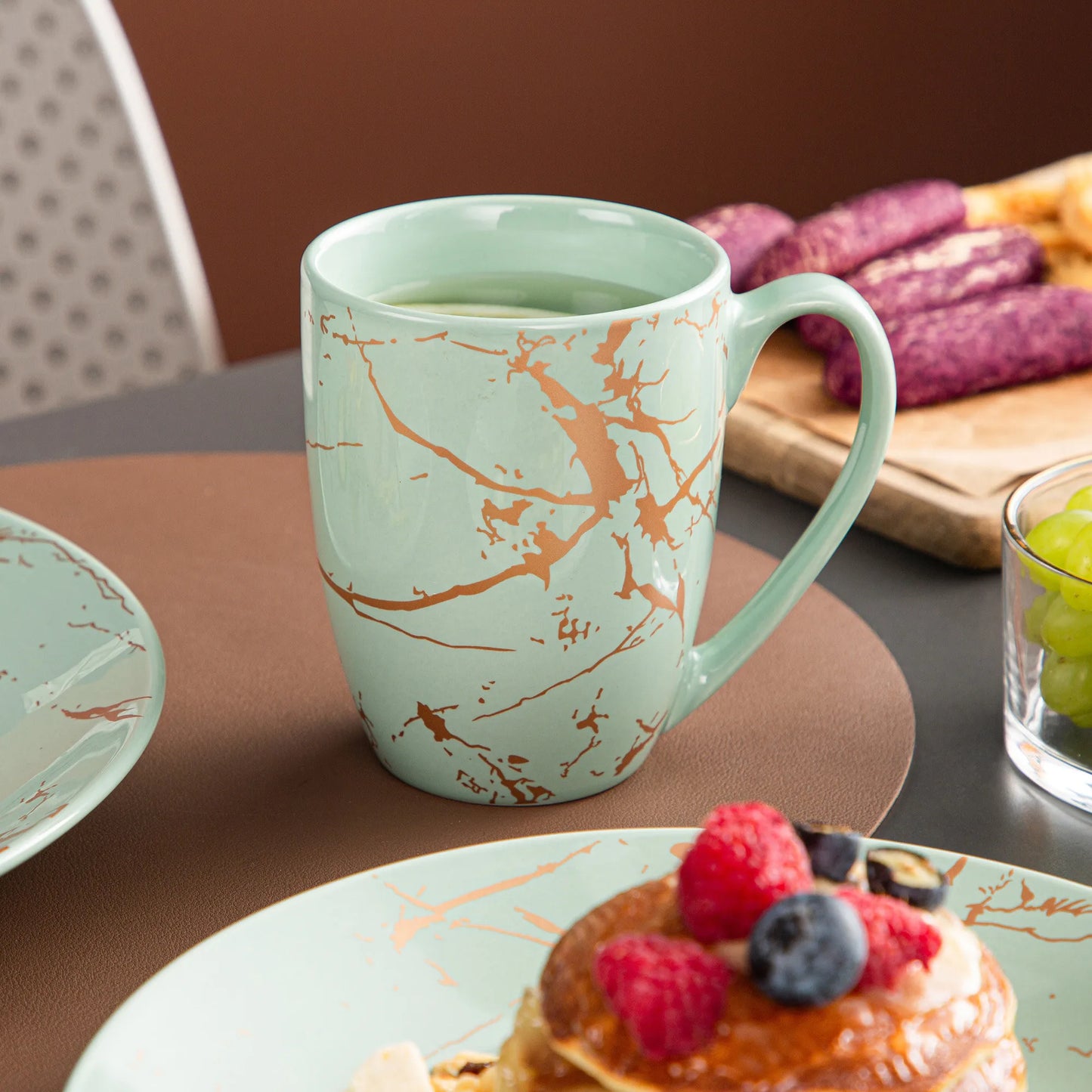 Ensemble Assiettes Tasses & Bols Vert Pâle Marbelé