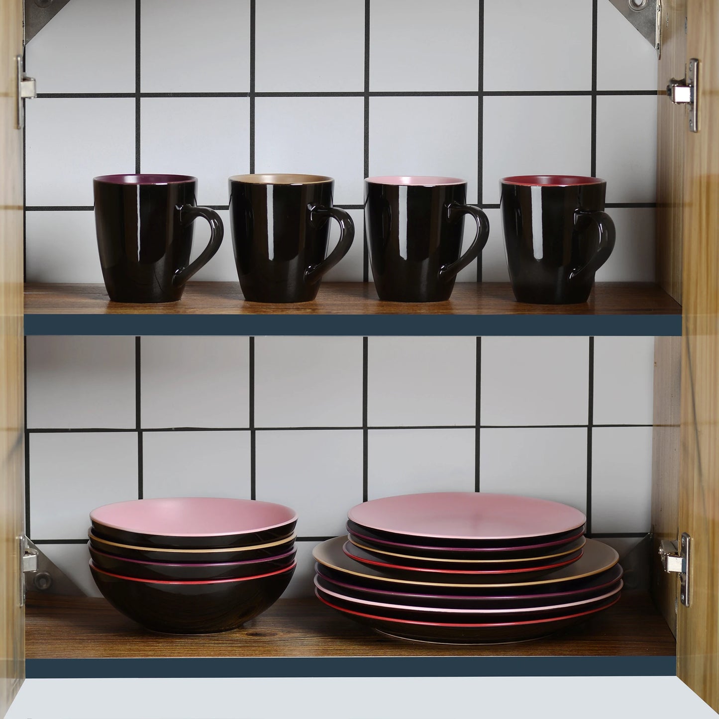 Ensemble Assiettes Tasses & Bols ronds Bi-chromatique