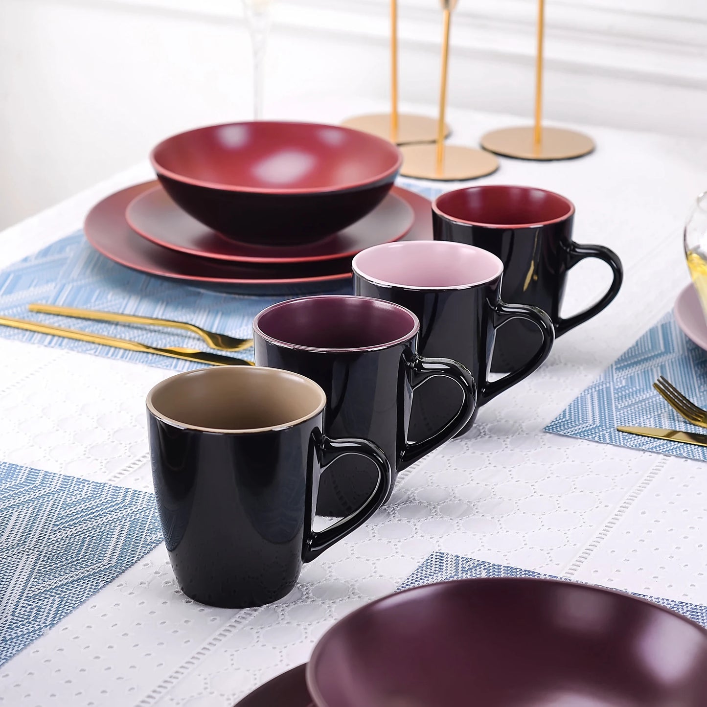 Ensemble Assiettes Tasses & Bols ronds Bi-chromatique