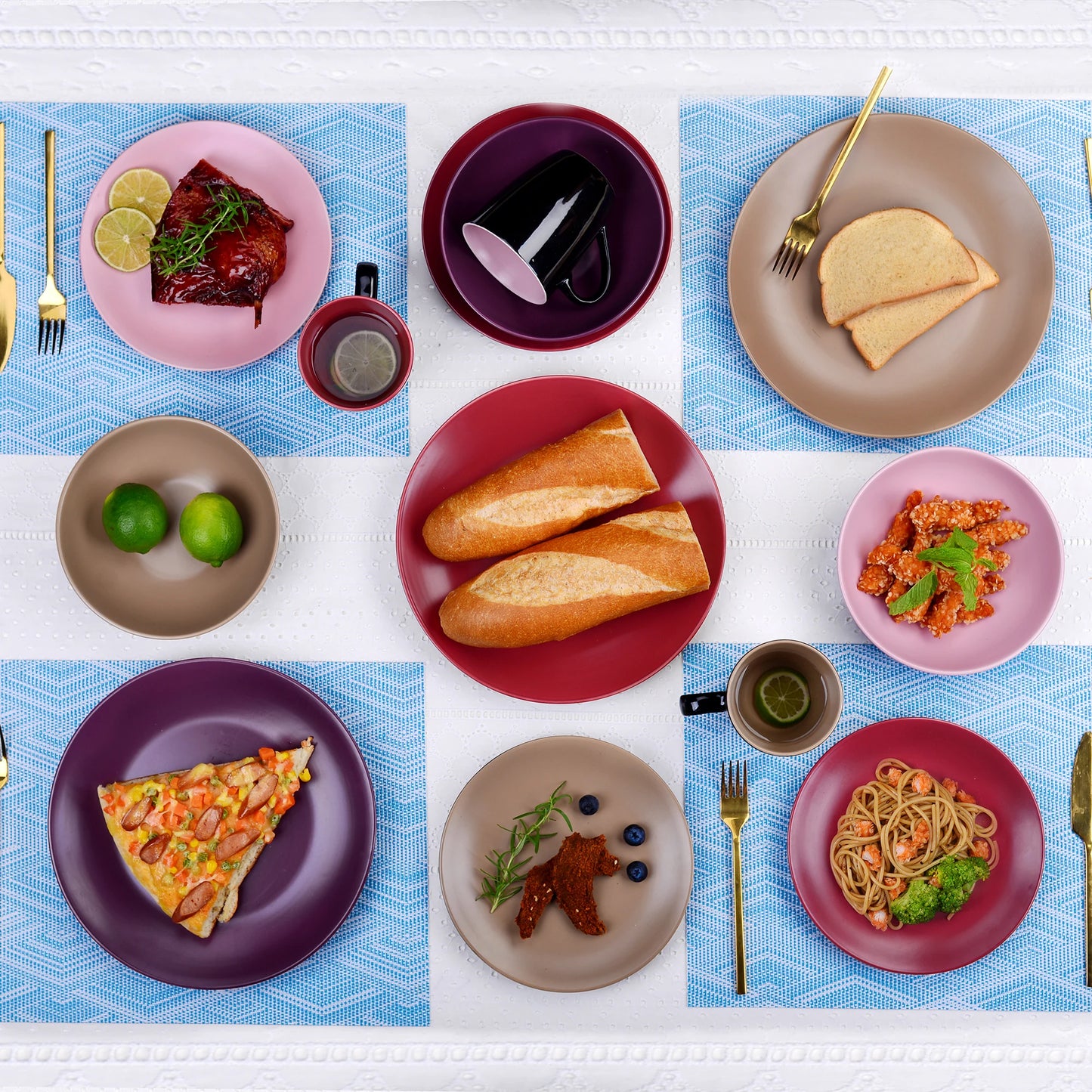Ensemble Assiettes Tasses & Bols ronds Bi-chromatique