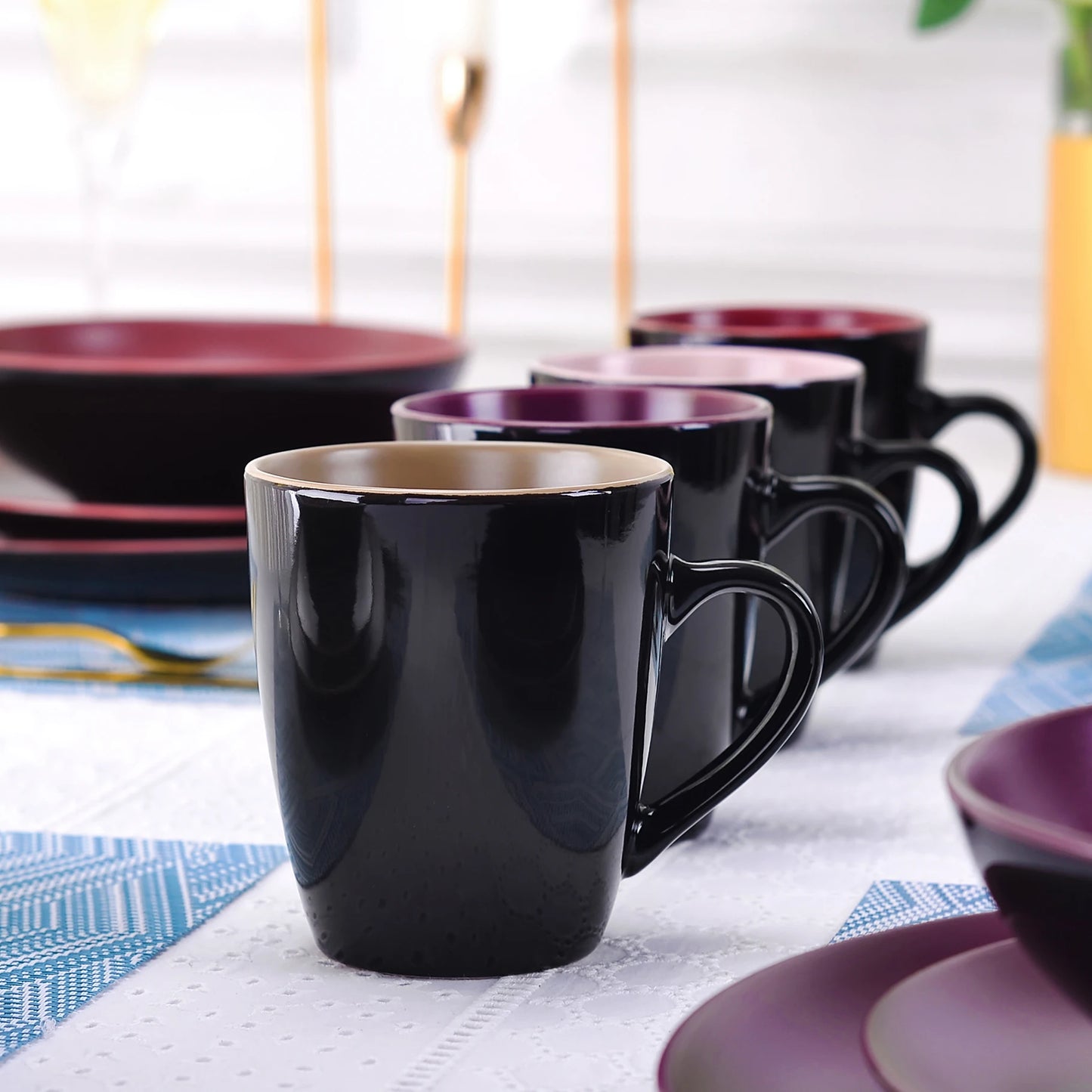 Ensemble Assiettes Tasses & Bols ronds Bi-chromatique
