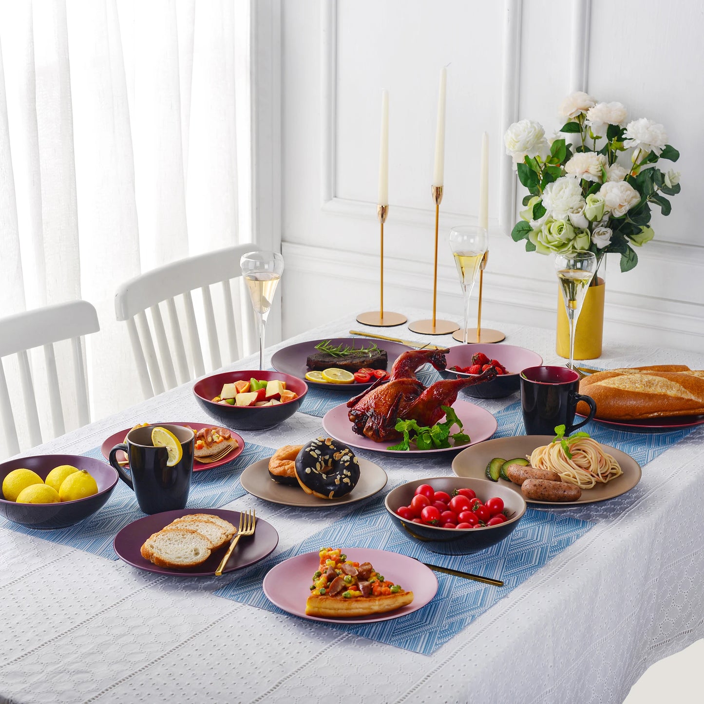 Ensemble Assiettes Tasses & Bols ronds Bi-chromatique