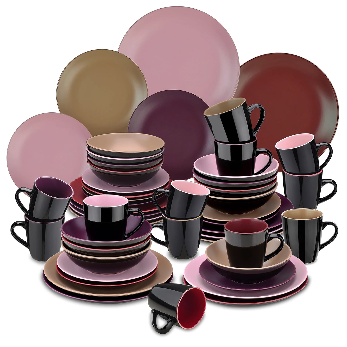 Ensemble Assiettes Tasses & Bols ronds Bi-chromatique