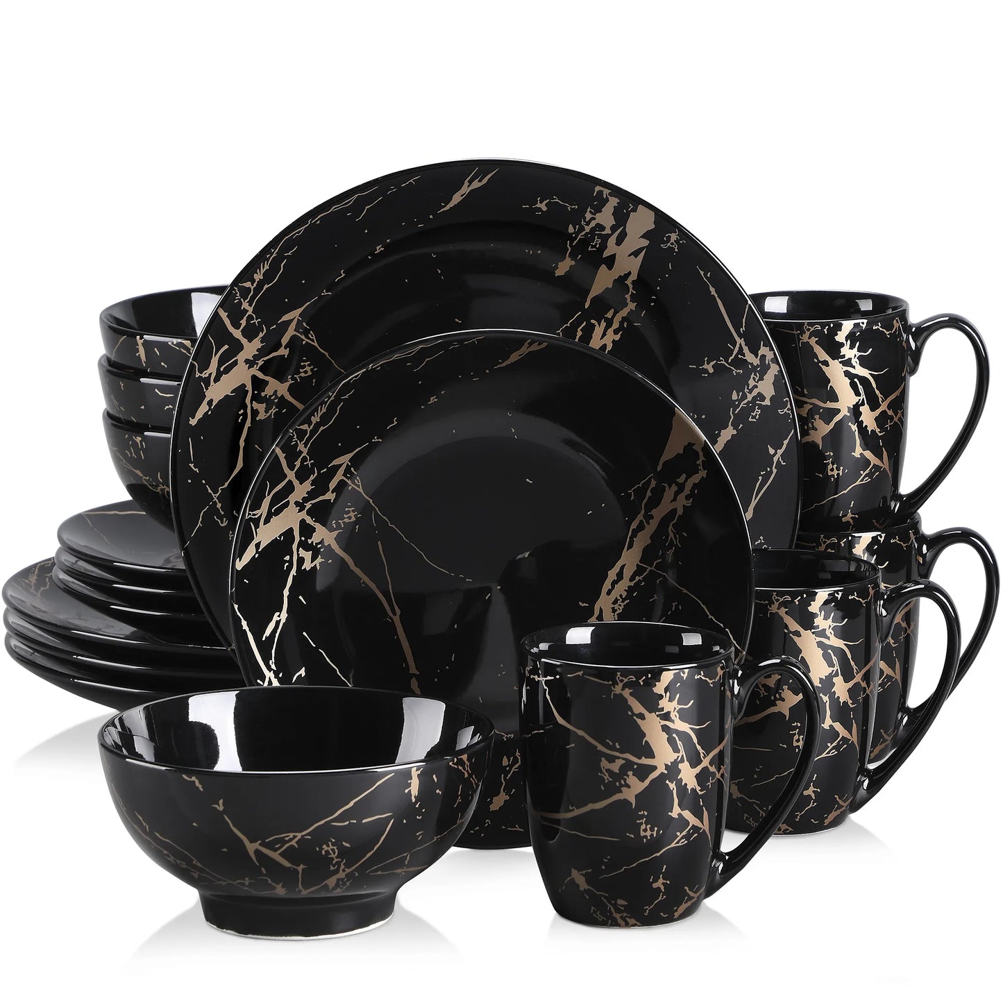 Ensemble Assiettes Tasses & Bols Noir Marbelé